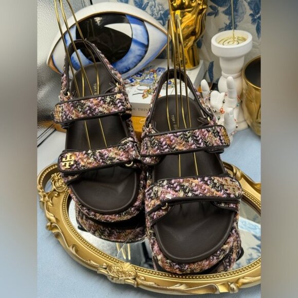 🆕 TORY BURCH 🧿 NWOB Kira Sport Sandal, Rose Cocoa Multi Tweed Dad Sandal Sz7.5 - Picture 4 of 14